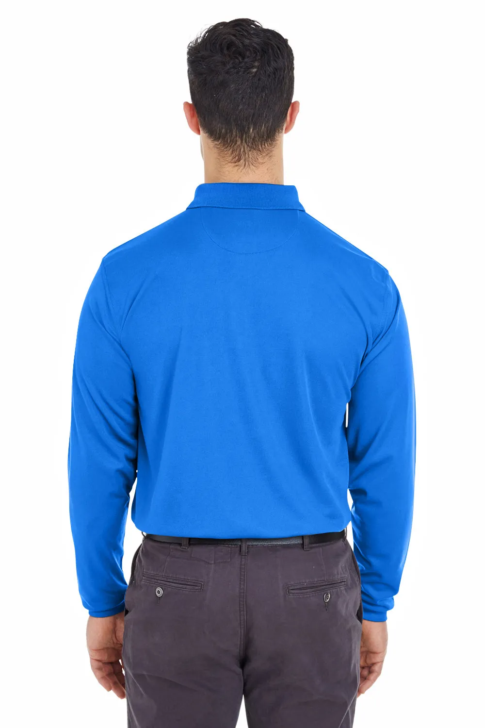 UltraClub Mens Cool & Dry Moisture Wicking Long Sleeve Polo Shirt - Royal Blue
