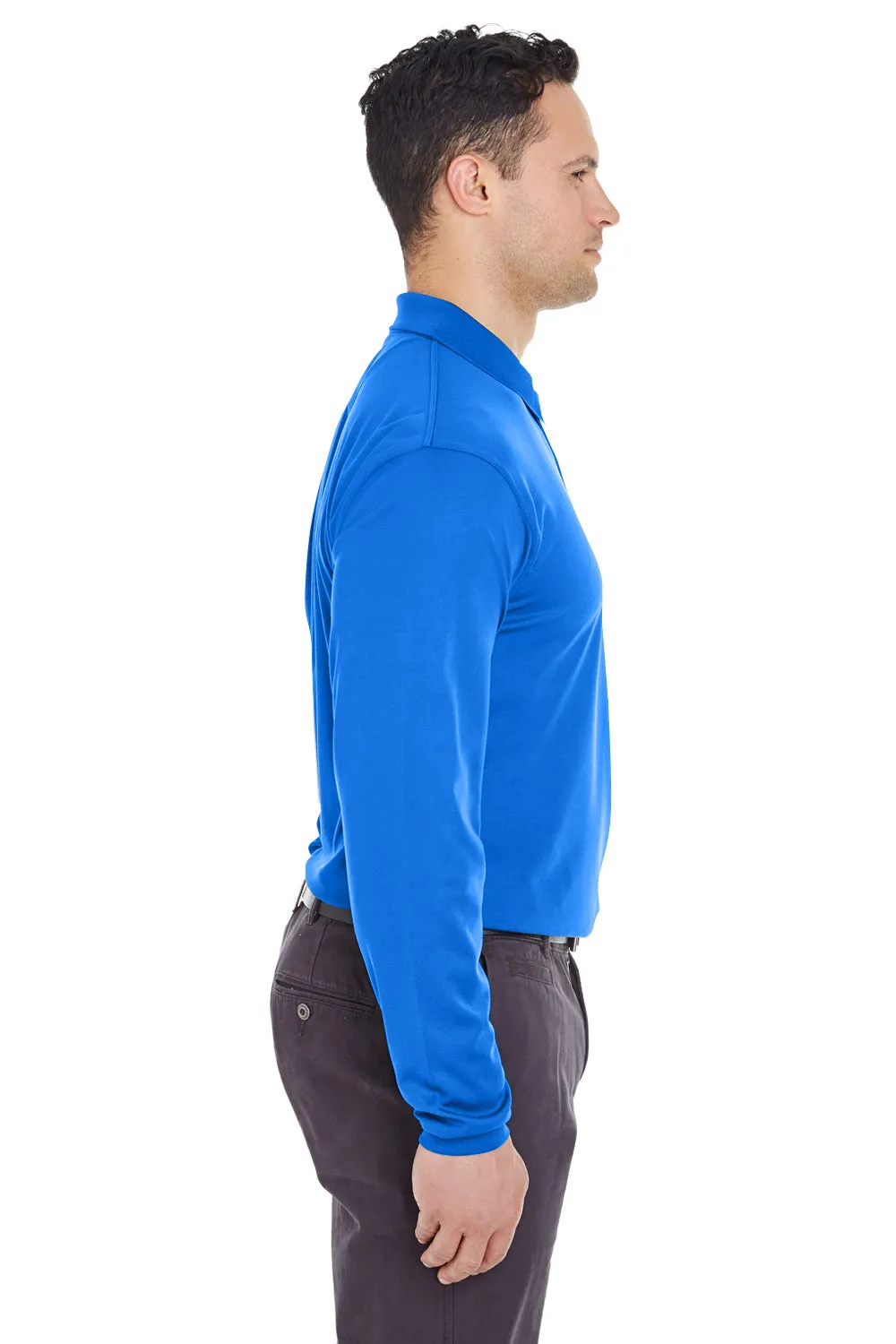 UltraClub Mens Cool & Dry Moisture Wicking Long Sleeve Polo Shirt - Royal Blue