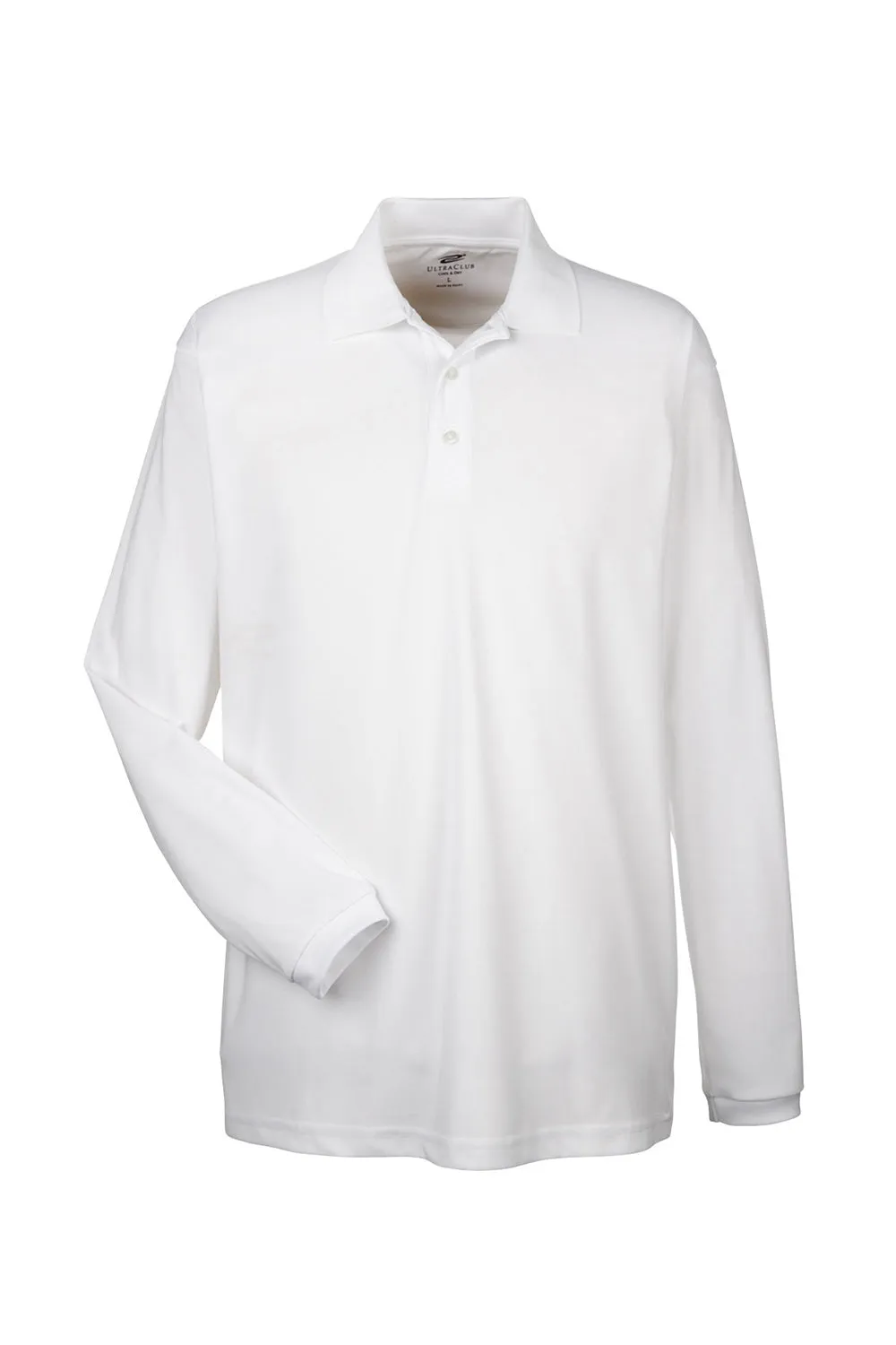 UltraClub Mens Cool & Dry Moisture Wicking Long Sleeve Polo Shirt - White