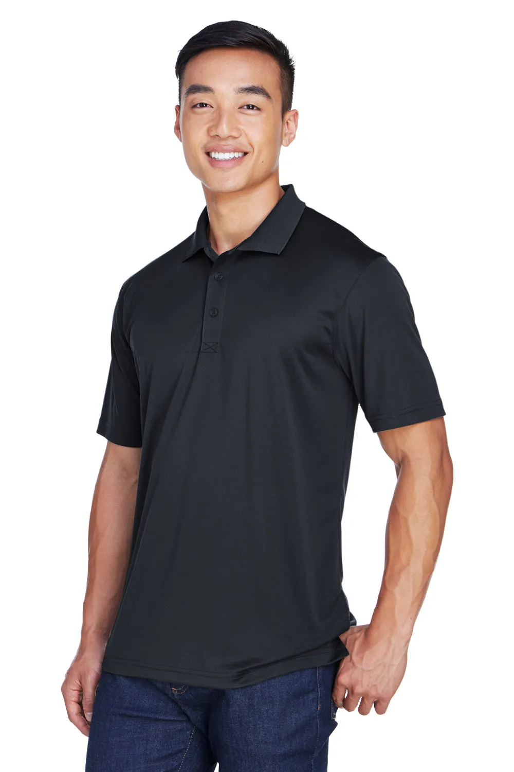 UltraClub Mens Cool & Dry Moisture Wicking Short Sleeve Polo Shirt - Black