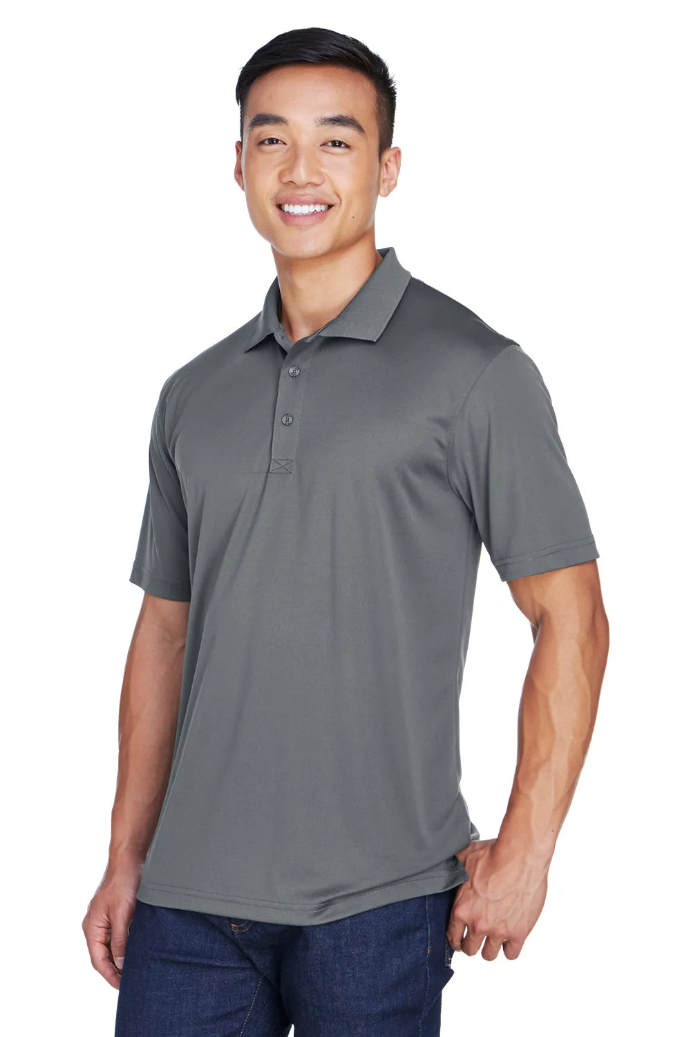 UltraClub Mens Cool & Dry Moisture Wicking Short Sleeve Polo Shirt - Charcoal Grey