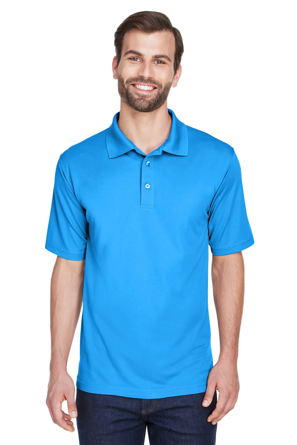 UltraClub Mens Cool & Dry Moisture Wicking Short Sleeve Polo Shirt - Coast Blue