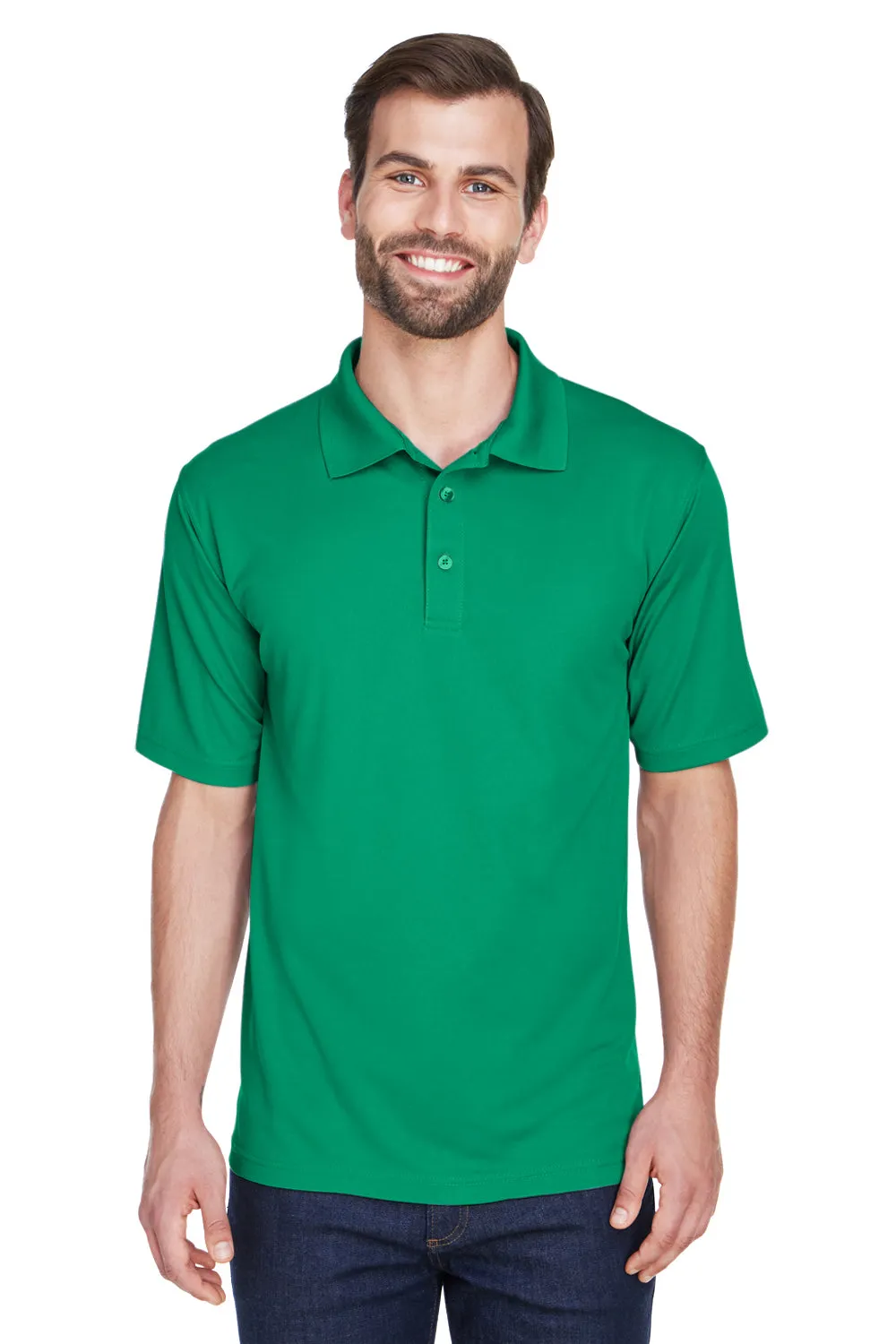 UltraClub Mens Cool & Dry Moisture Wicking Short Sleeve Polo Shirt - Kelly Green