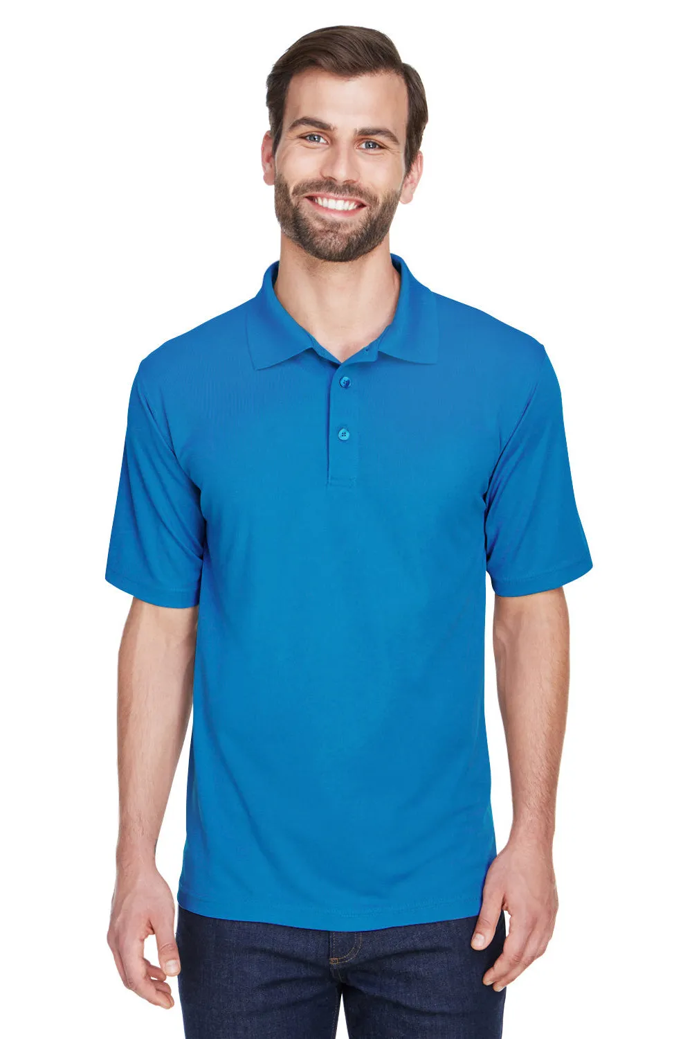 UltraClub Mens Cool & Dry Moisture Wicking Short Sleeve Polo Shirt - Pacific Blue