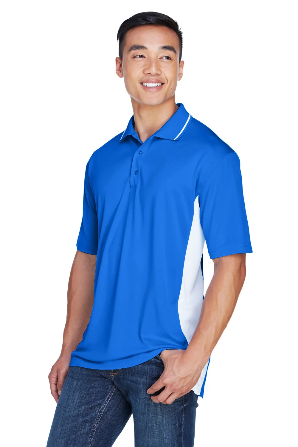 UltraClub Mens Cool & Dry Moisture Wicking Short Sleeve Polo Shirt - Royal Blue/White