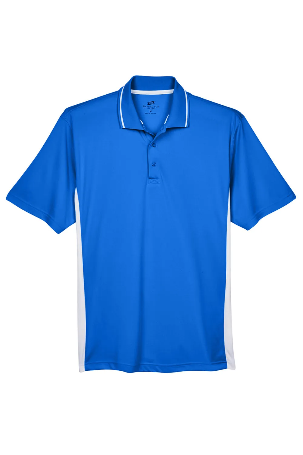 UltraClub Mens Cool & Dry Moisture Wicking Short Sleeve Polo Shirt - Royal Blue/White