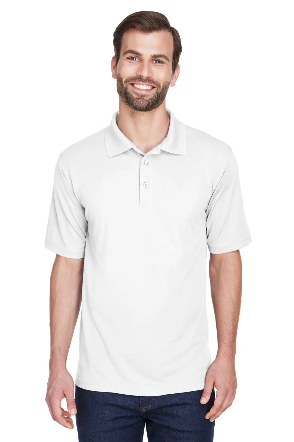 UltraClub Mens Cool & Dry Moisture Wicking Short Sleeve Polo Shirt - White