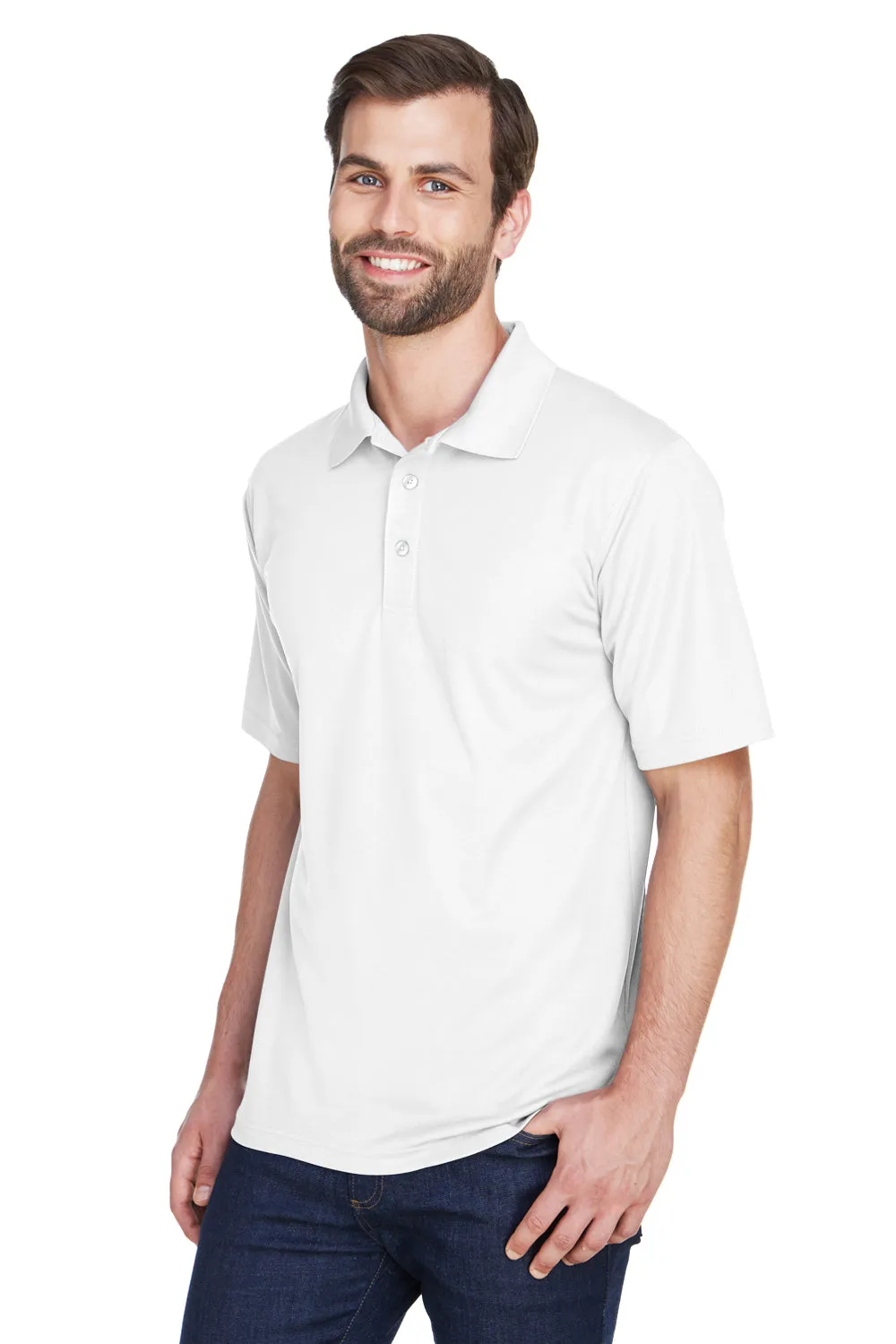 UltraClub Mens Cool & Dry Moisture Wicking Short Sleeve Polo Shirt - White