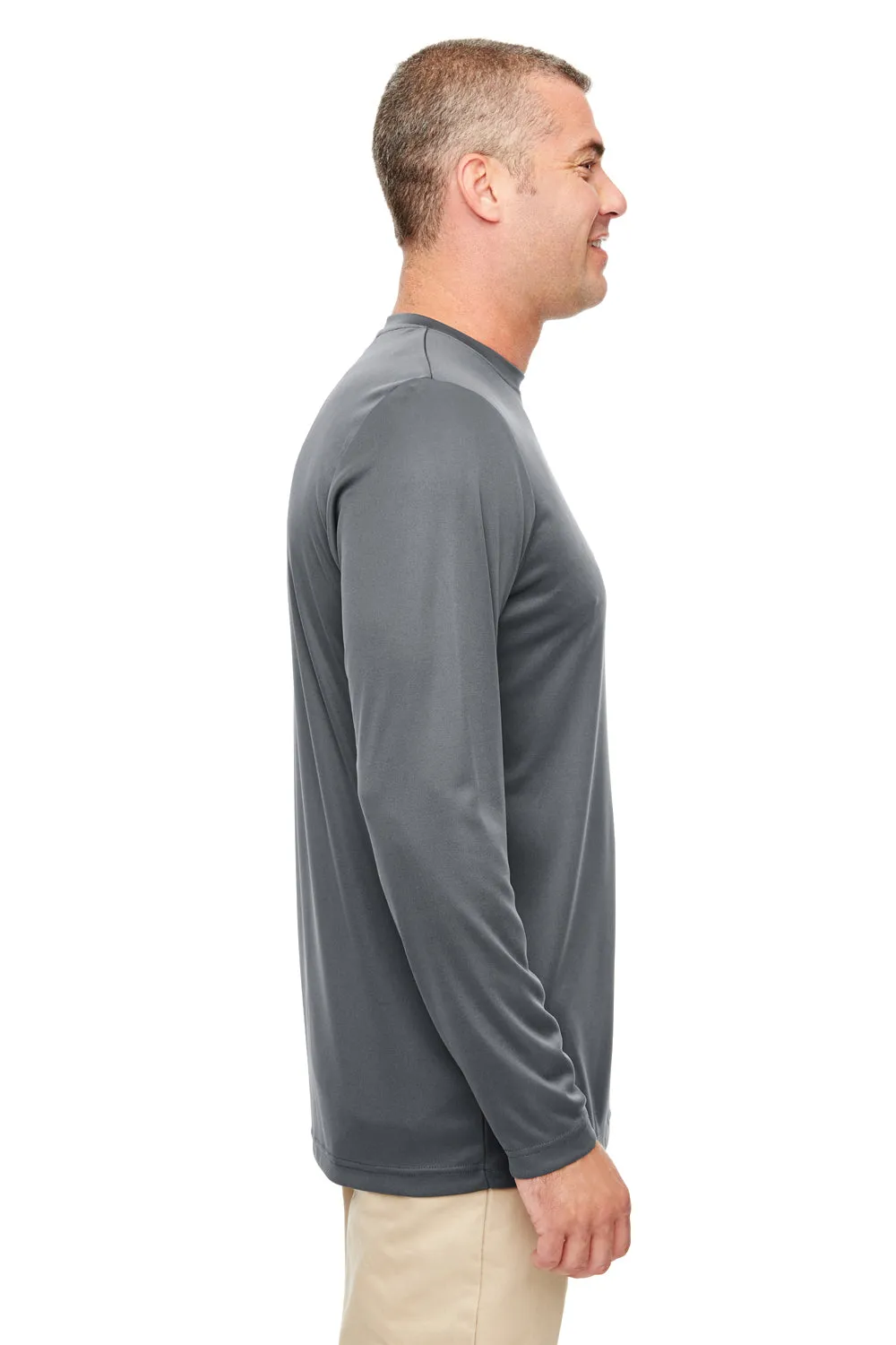 UltraClub Mens Cool & Dry Performance Moisture Wicking Long Sleeve Crewneck T-Shirt - Charcoal Grey