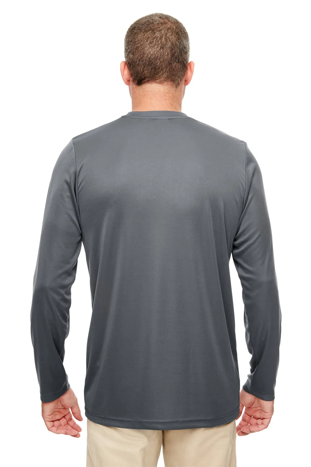 UltraClub Mens Cool & Dry Performance Moisture Wicking Long Sleeve Crewneck T-Shirt - Charcoal Grey