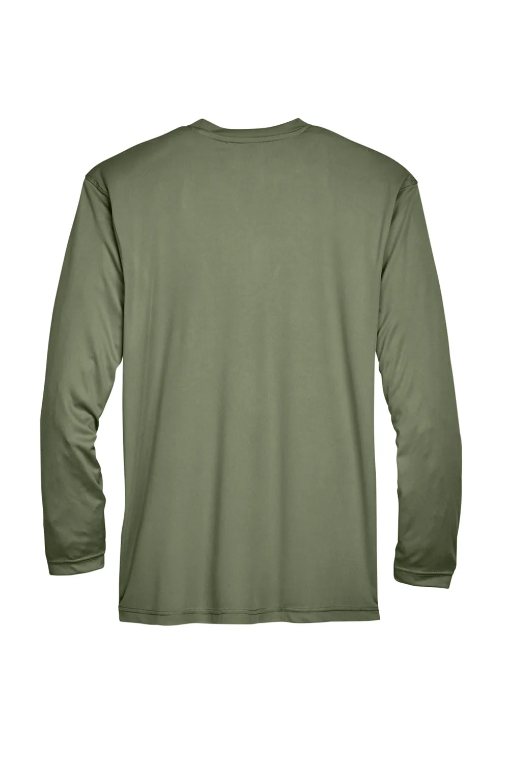 UltraClub Mens Cool & Dry Performance Moisture Wicking Long Sleeve Crewneck T-Shirt - Military Green - Closeout