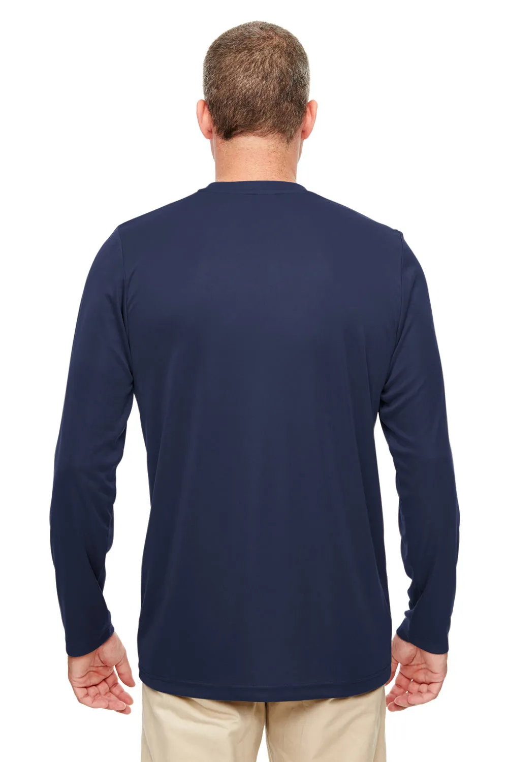 UltraClub Mens Cool & Dry Performance Moisture Wicking Long Sleeve Crewneck T-Shirt - Navy Blue