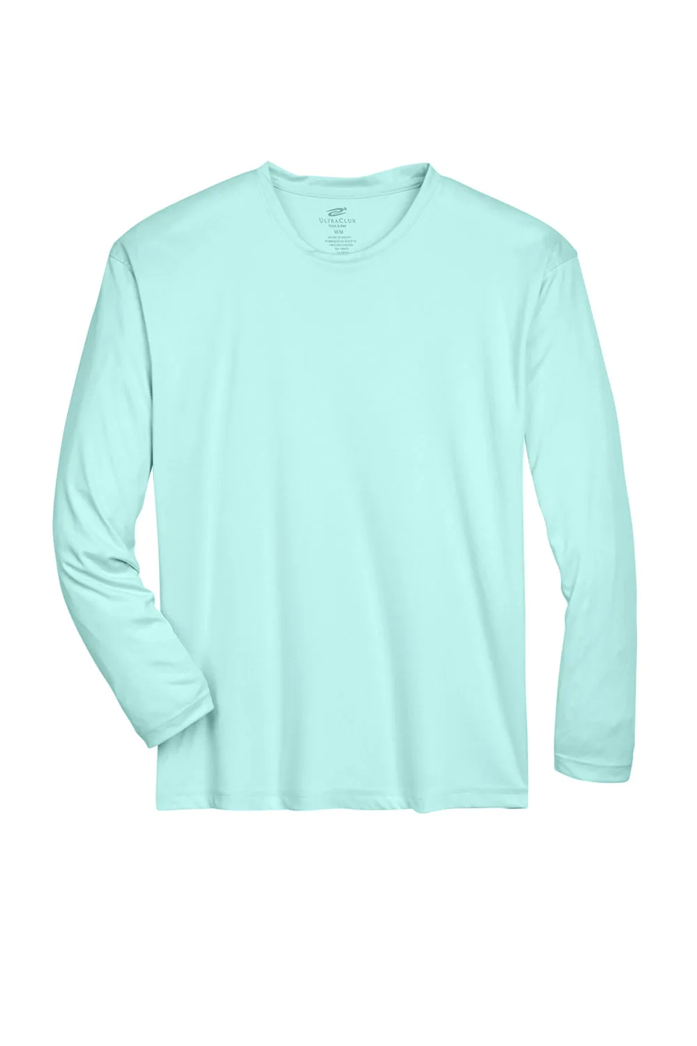 UltraClub Mens Cool & Dry Performance Moisture Wicking Long Sleeve Crewneck T-Shirt - Sea Frost Green