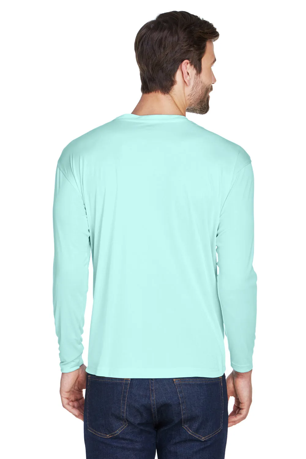 UltraClub Mens Cool & Dry Performance Moisture Wicking Long Sleeve Crewneck T-Shirt - Sea Frost Green