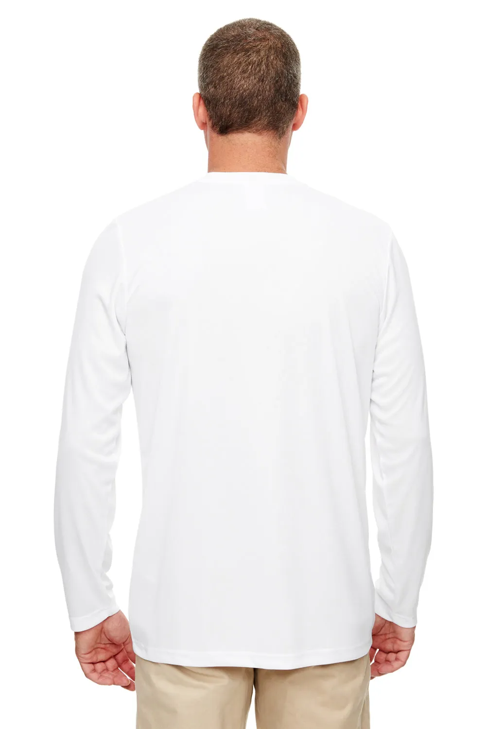UltraClub Mens Cool & Dry Performance Moisture Wicking Long Sleeve Crewneck T-Shirt - White