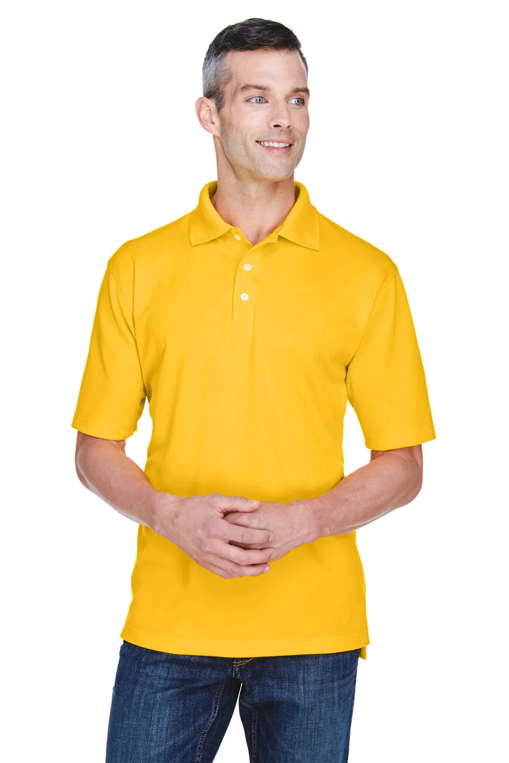 UltraClub Mens Cool & Dry Performance Moisture Wicking Short Sleeve Polo Shirt - Gold