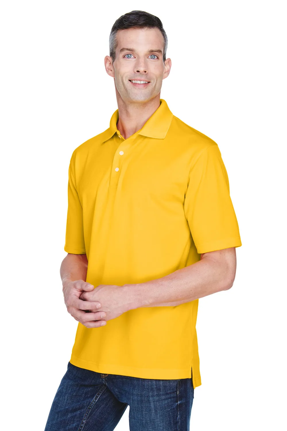 UltraClub Mens Cool & Dry Performance Moisture Wicking Short Sleeve Polo Shirt - Gold