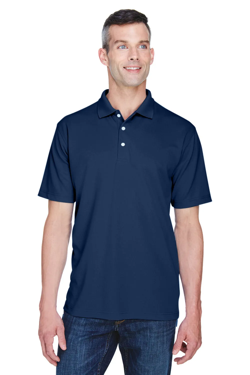 UltraClub Mens Cool & Dry Performance Moisture Wicking Short Sleeve Polo Shirt - Navy Blue