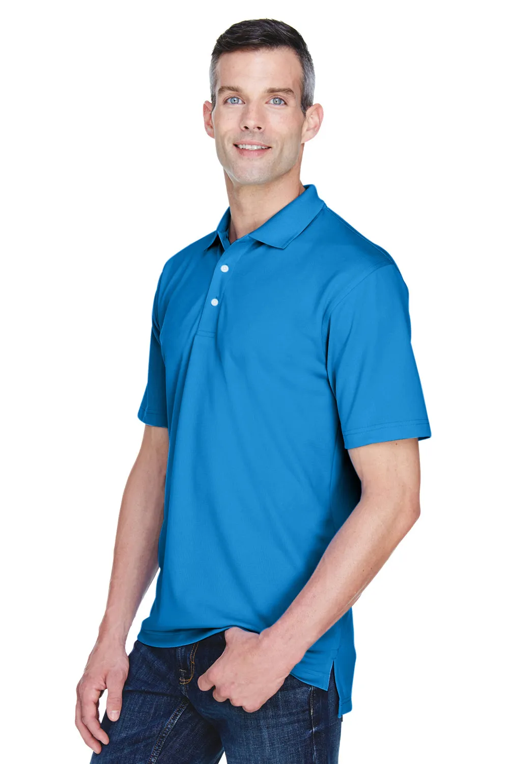 UltraClub Mens Cool & Dry Performance Moisture Wicking Short Sleeve Polo Shirt - Pacific Blue