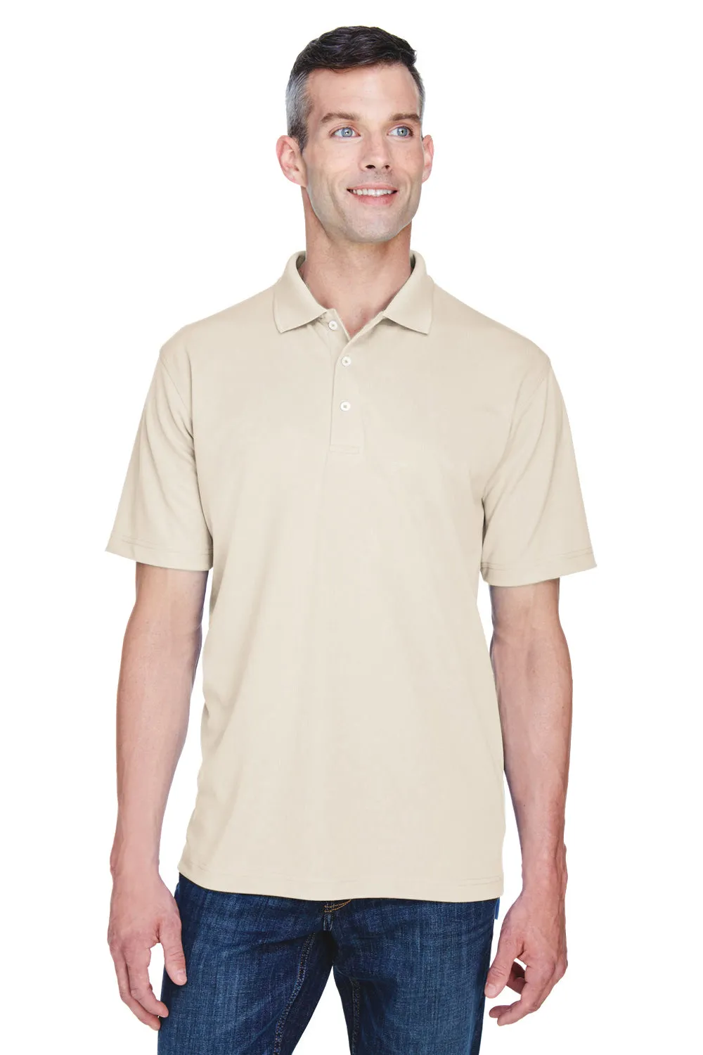 UltraClub Mens Cool & Dry Performance Moisture Wicking Short Sleeve Polo Shirt - Stone