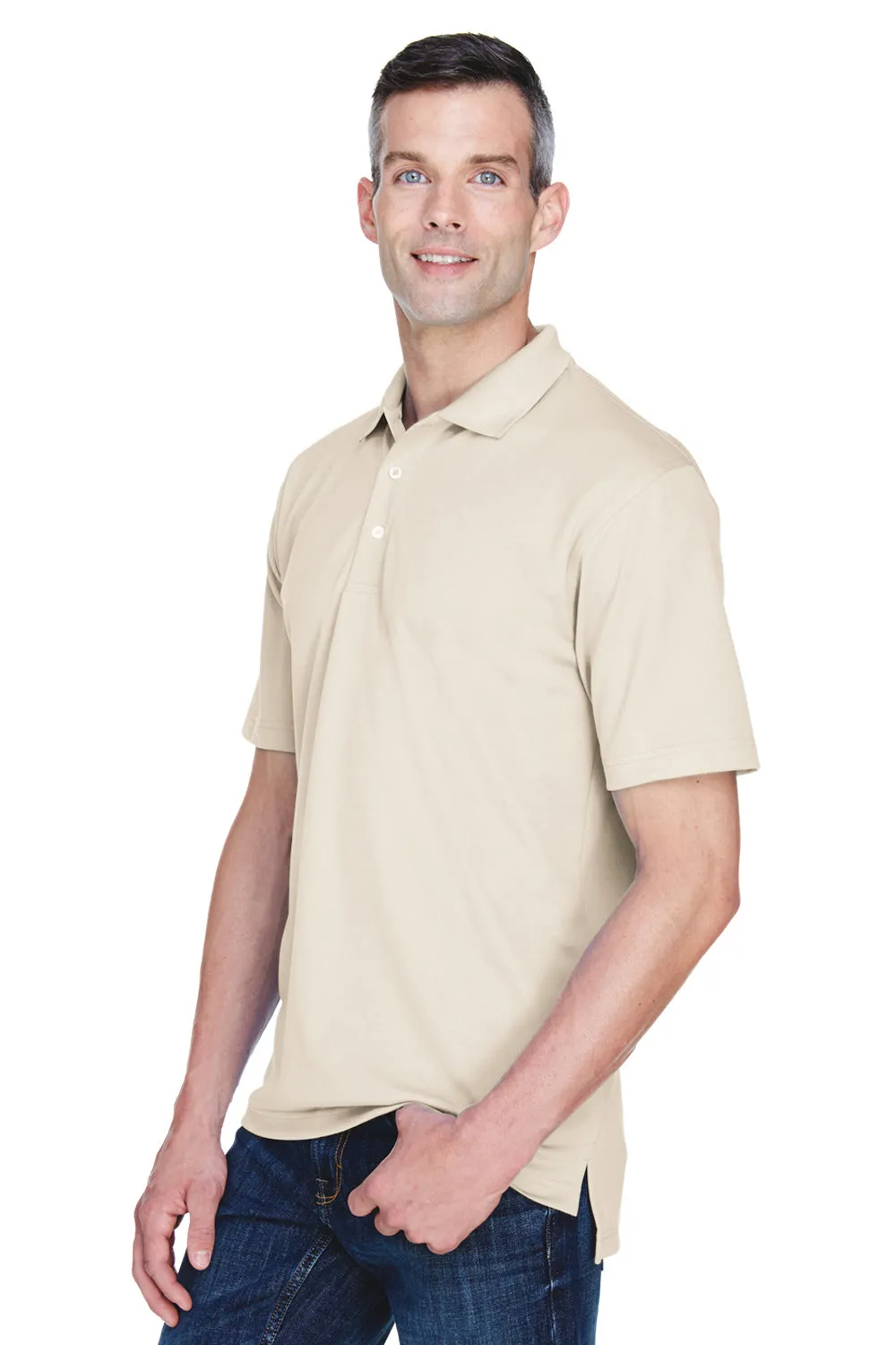 UltraClub Mens Cool & Dry Performance Moisture Wicking Short Sleeve Polo Shirt - Stone
