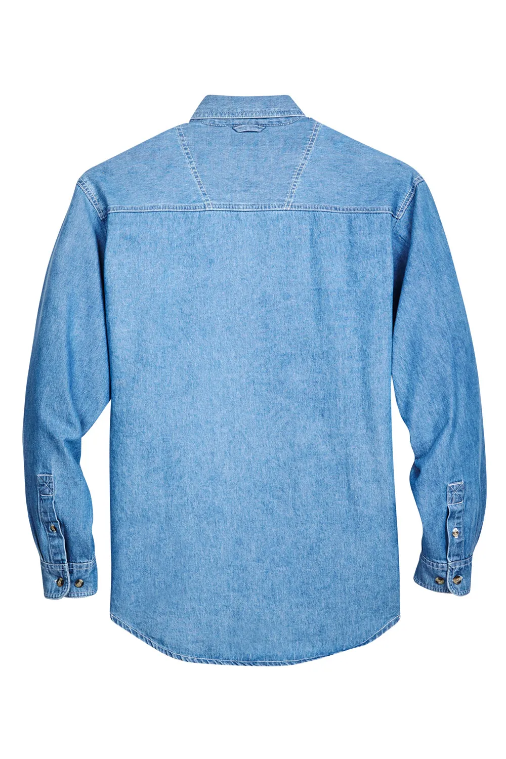 UltraClub Mens Cypress Denim Long Sleeve Button Down Shirt w/ Pocket - Light Blue
