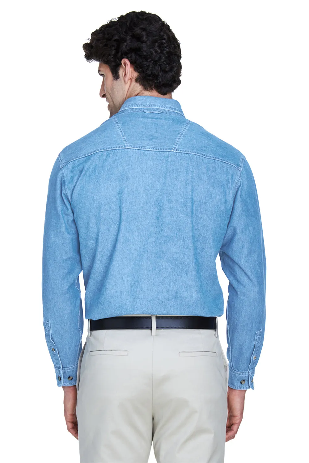 UltraClub Mens Cypress Denim Long Sleeve Button Down Shirt w/ Pocket - Light Blue