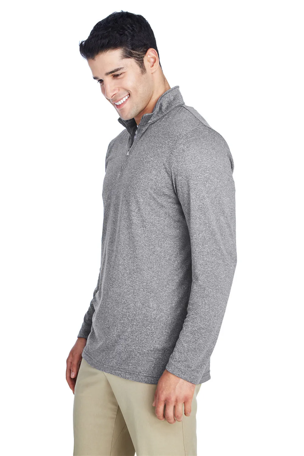 UltraClub Mens Heather Cool & Dry Performance Moisture Wicking 1/4 Zip Sweatshirt - Heather Charcoal Grey