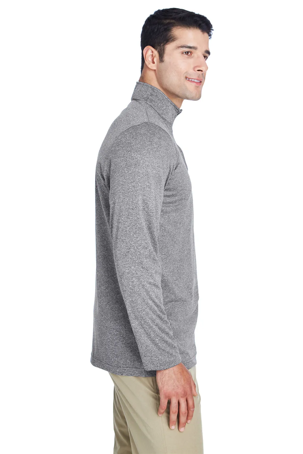 UltraClub Mens Heather Cool & Dry Performance Moisture Wicking 1/4 Zip Sweatshirt - Heather Charcoal Grey