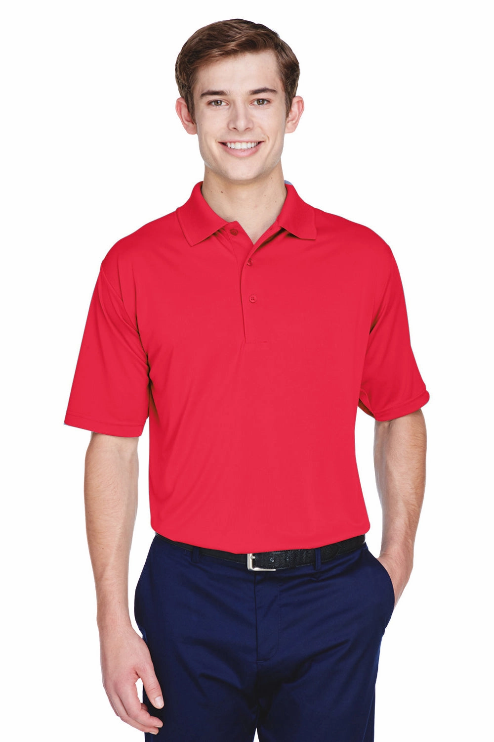 UltraClub Mens Cool & Dry 8 Star Elite Performance Moisture Wicking Short Sleeve Polo Shirt - Red