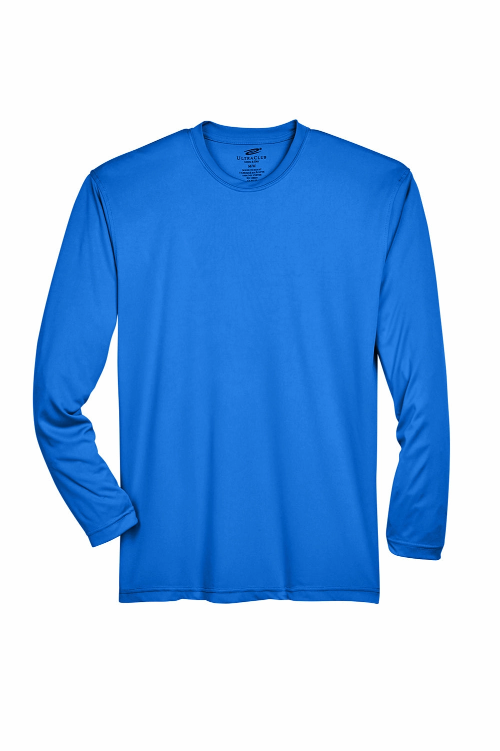 UltraClub Mens Cool & Dry Performance Moisture Wicking Long Sleeve Crewneck T-Shirt - Royal Blue