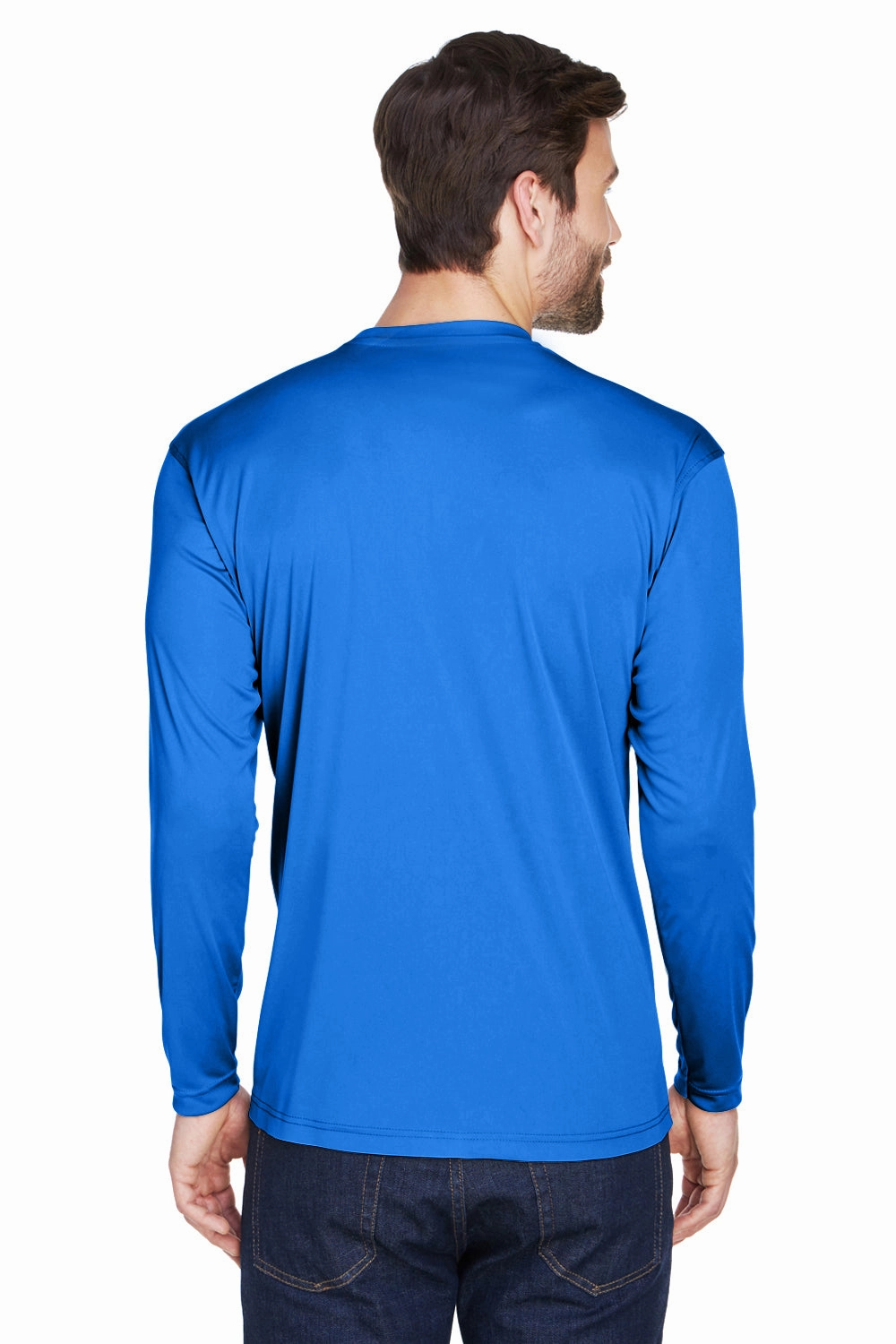 UltraClub Mens Cool & Dry Performance Moisture Wicking Long Sleeve Crewneck T-Shirt - Royal Blue