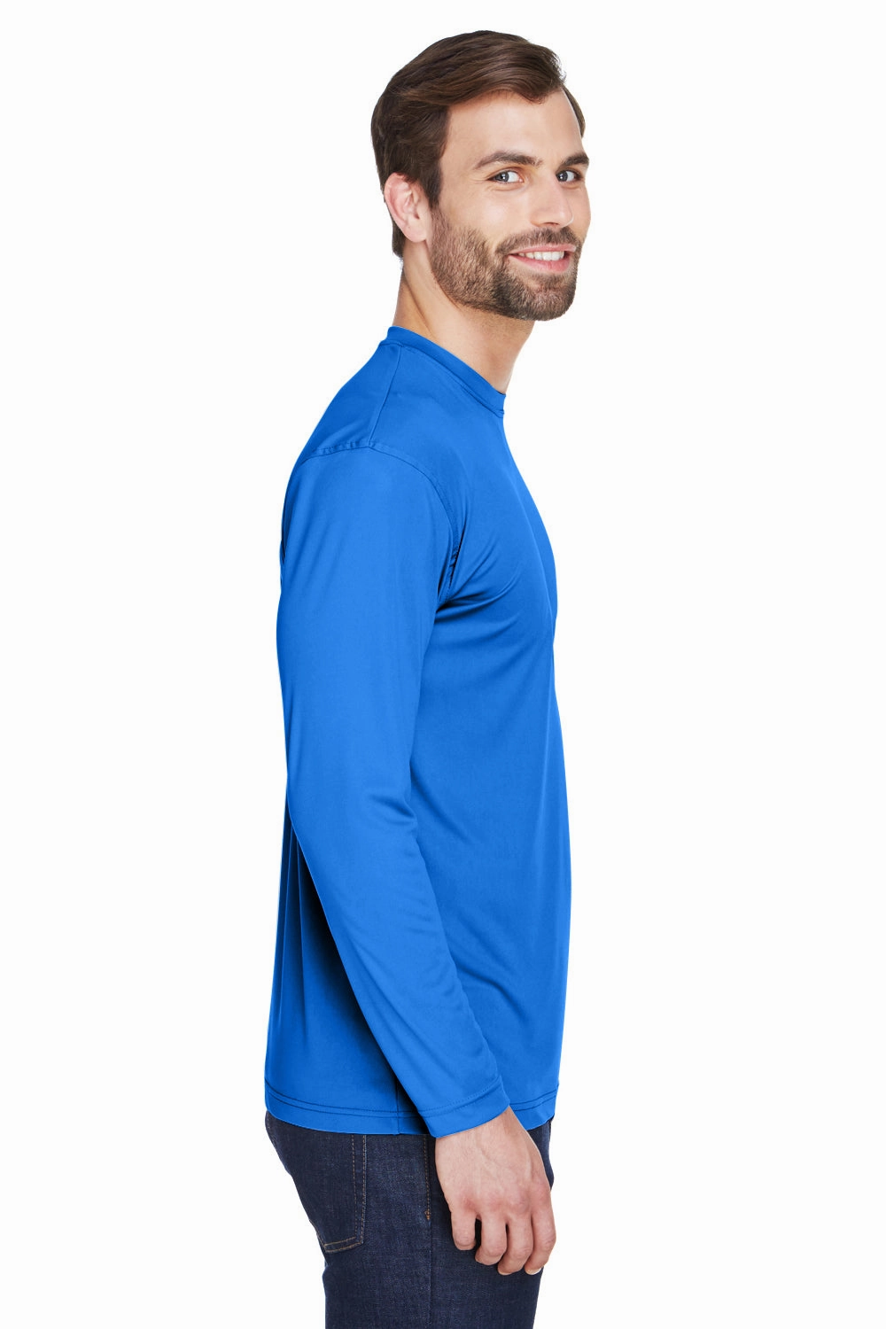 UltraClub Mens Cool & Dry Performance Moisture Wicking Long Sleeve Crewneck T-Shirt - Royal Blue