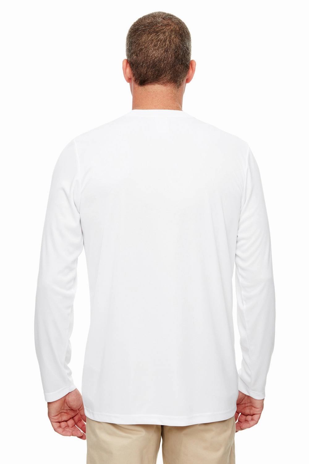 UltraClub Mens Cool & Dry Performance Moisture Wicking Long Sleeve Crewneck T-Shirt - White