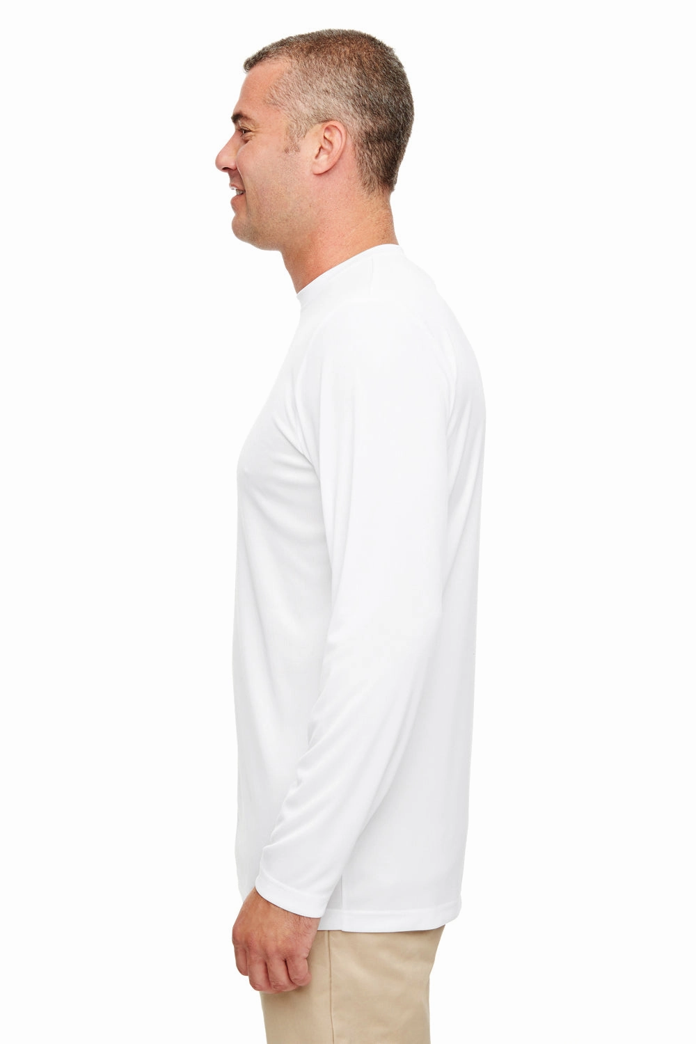 UltraClub Mens Cool & Dry Performance Moisture Wicking Long Sleeve Crewneck T-Shirt - White