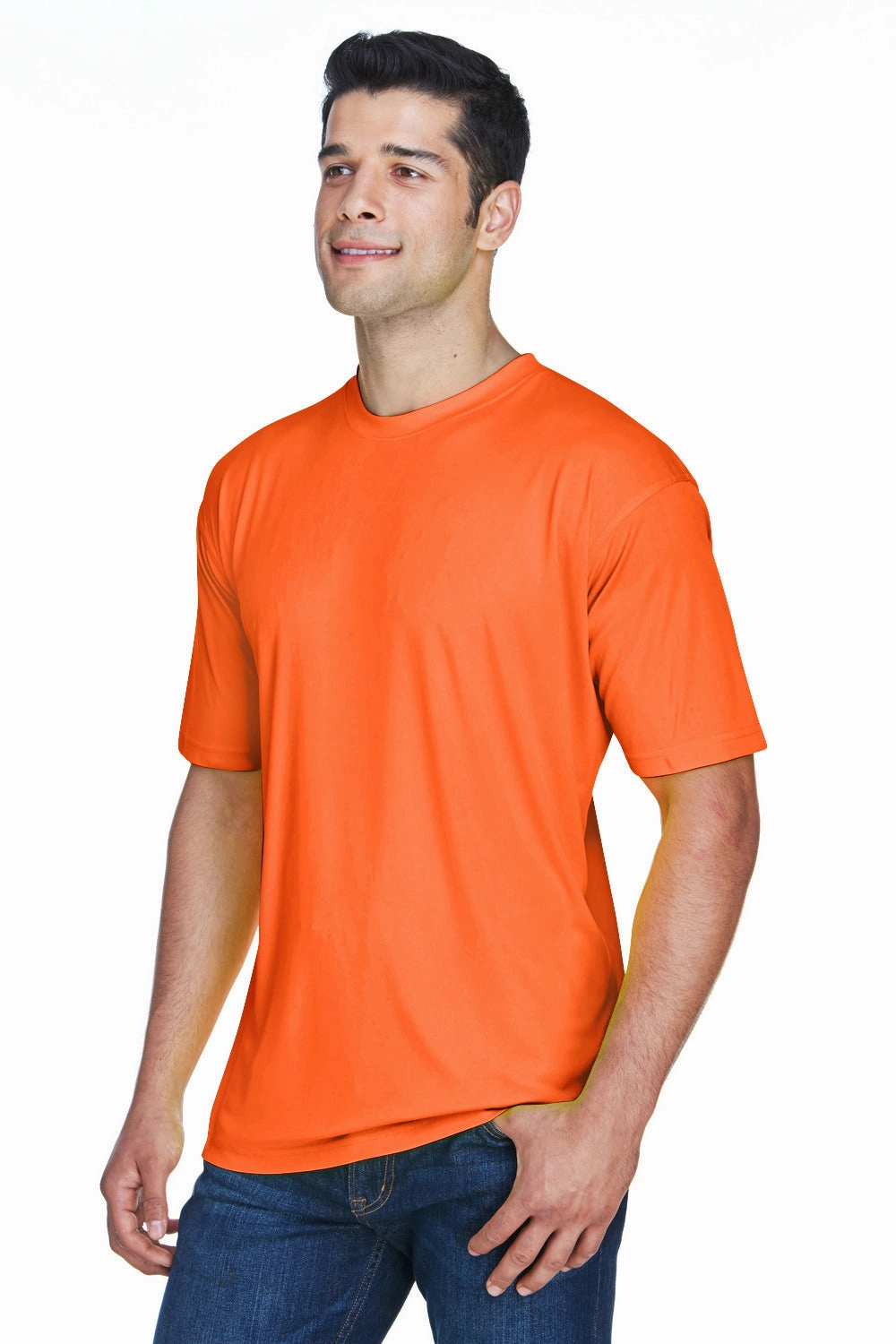 UltraClub Mens Cool & Dry Performance Moisture Wicking Short Sleeve Crewneck T-Shirt - Bright Orange