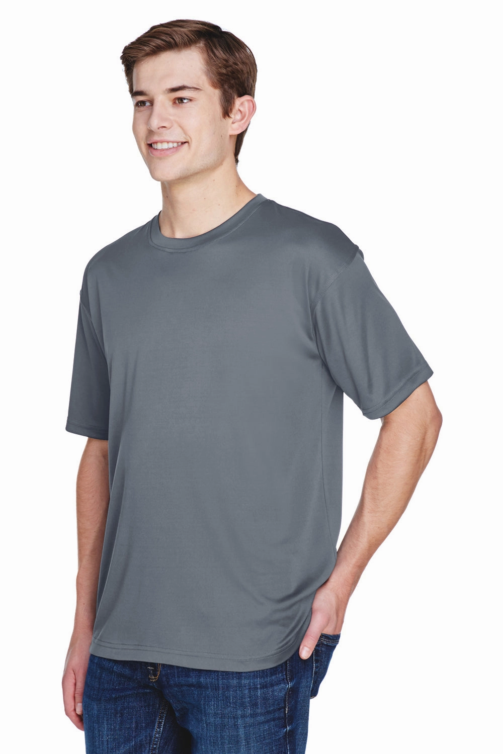 UltraClub Mens Cool & Dry Performance Moisture Wicking Short Sleeve Crewneck T-Shirt - Charcoal Grey