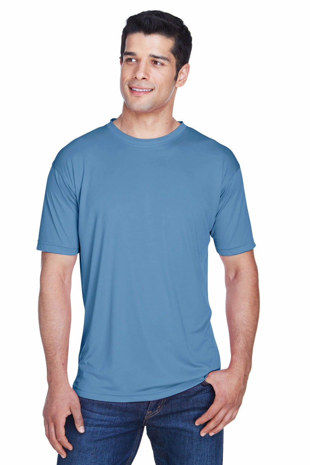 UltraClub Mens Cool & Dry Performance Moisture Wicking Short Sleeve Crewneck T-Shirt - Indigo Blue