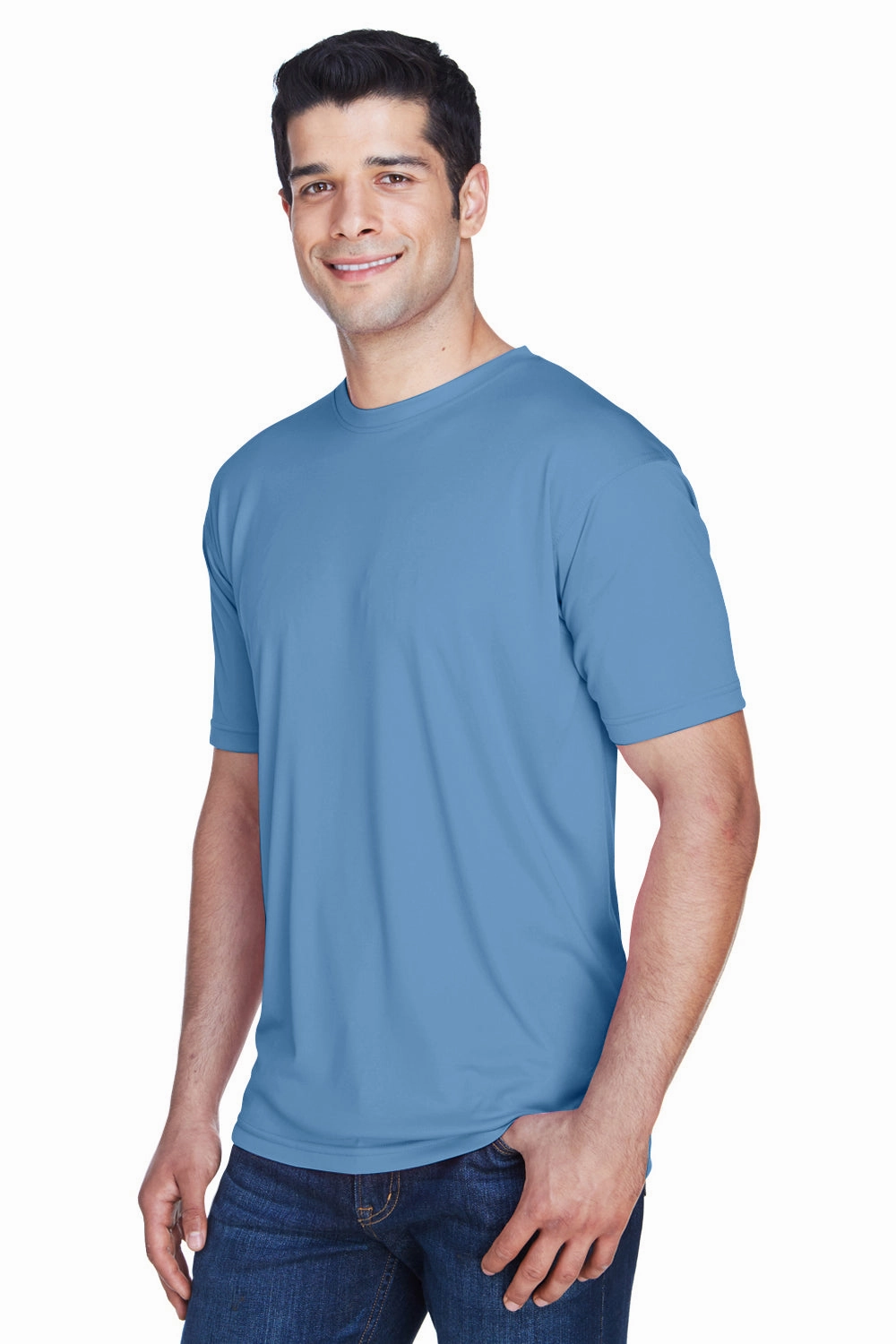 UltraClub Mens Cool & Dry Performance Moisture Wicking Short Sleeve Crewneck T-Shirt - Indigo Blue