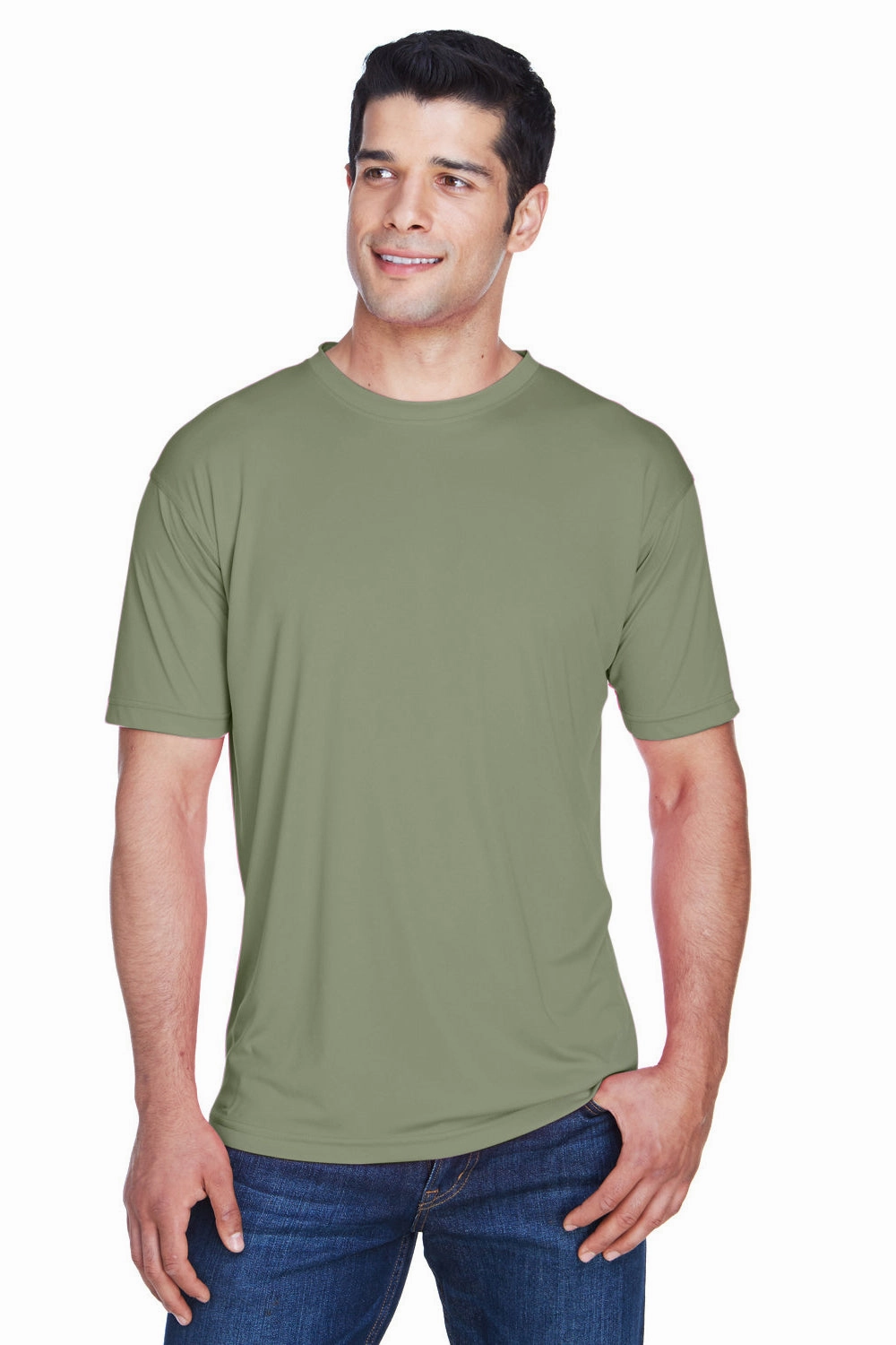 UltraClub Mens Cool & Dry Performance Moisture Wicking Short Sleeve Crewneck T-Shirt - Military Green
