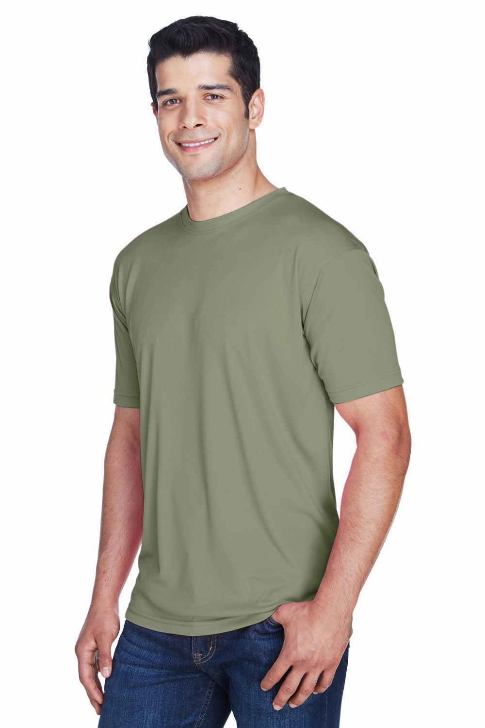 UltraClub Mens Cool & Dry Performance Moisture Wicking Short Sleeve Crewneck T-Shirt - Military Green