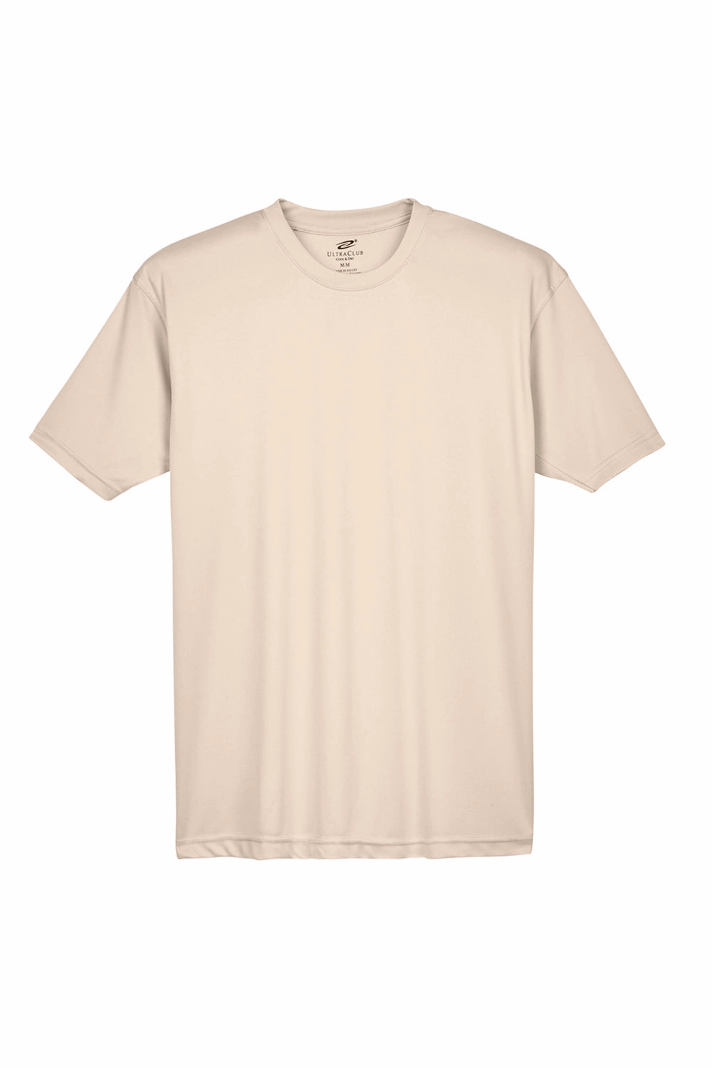 UltraClub Mens Cool & Dry Performance Moisture Wicking Short Sleeve Crewneck T-Shirt - Sand