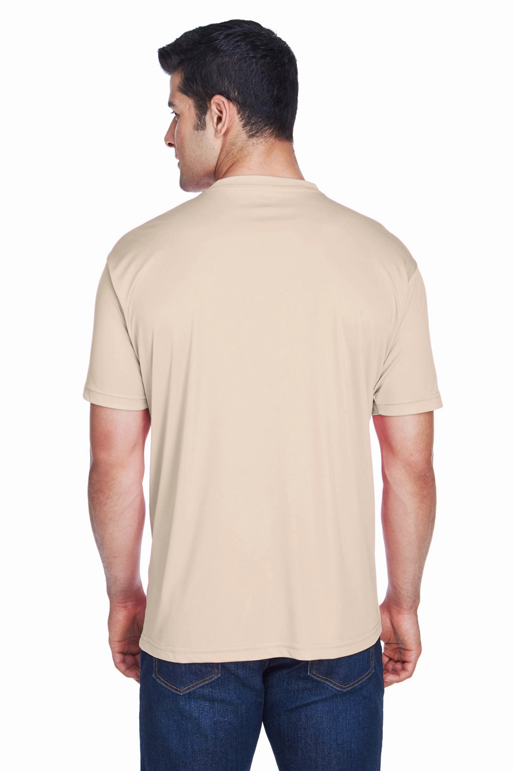 UltraClub Mens Cool & Dry Performance Moisture Wicking Short Sleeve Crewneck T-Shirt - Sand