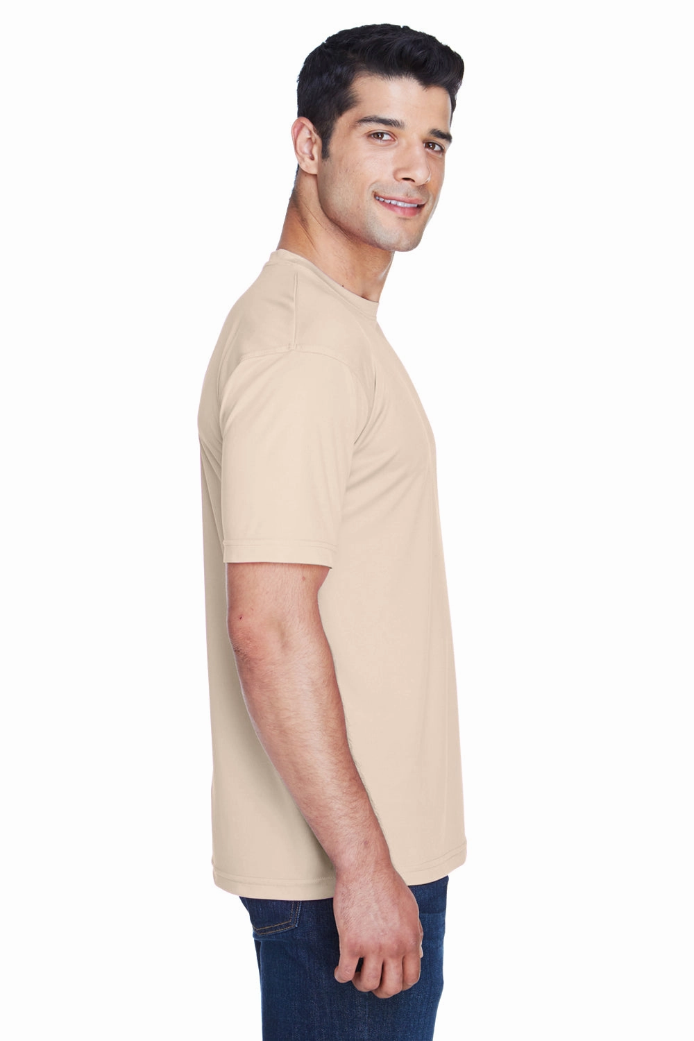 UltraClub Mens Cool & Dry Performance Moisture Wicking Short Sleeve Crewneck T-Shirt - Sand