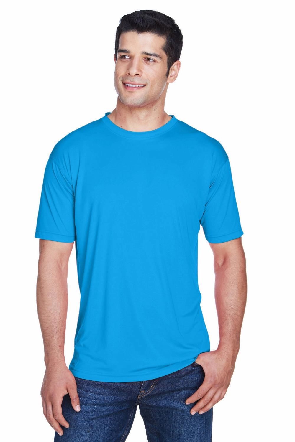 UltraClub Mens Cool & Dry Performance Moisture Wicking Short Sleeve Crewneck T-Shirt - Sapphire Blue