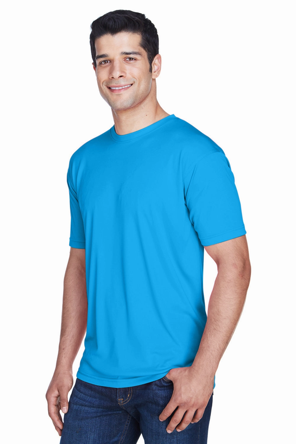 UltraClub Mens Cool & Dry Performance Moisture Wicking Short Sleeve Crewneck T-Shirt - Sapphire Blue