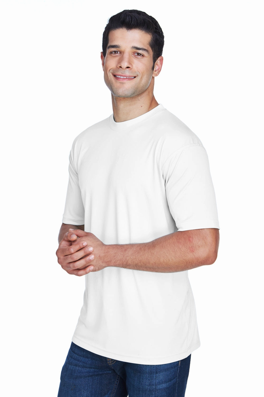 UltraClub Mens Cool & Dry Performance Moisture Wicking Short Sleeve Crewneck T-Shirt - White