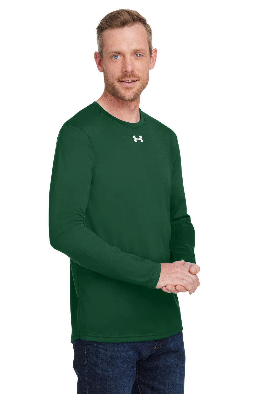 Under Armour Mens Team Tech Moisture Wicking Long Sleeve Crewneck T-Shirt - Forest Green