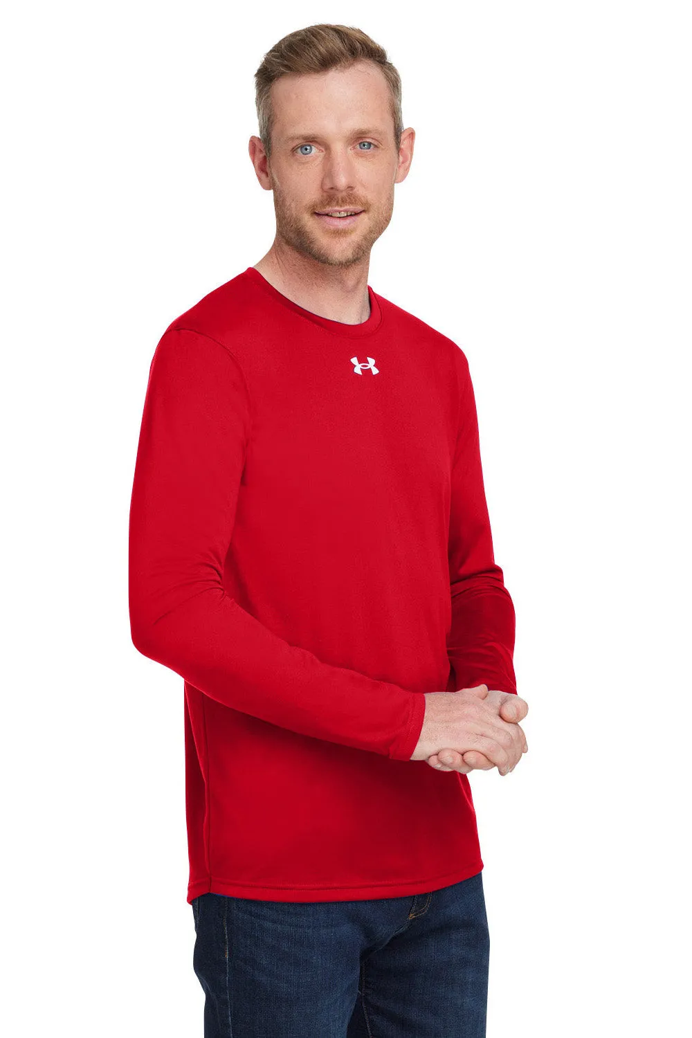 Under Armour Mens Team Tech Moisture Wicking Long Sleeve Crewneck T-Shirt - Red