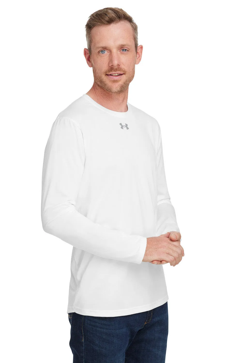 Under Armour Mens Team Tech Moisture Wicking Long Sleeve Crewneck T-Shirt - White